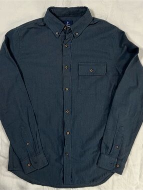 Ben Sherman Herringbone Button Down Shirt Small Blue Long Sleeve Mod
